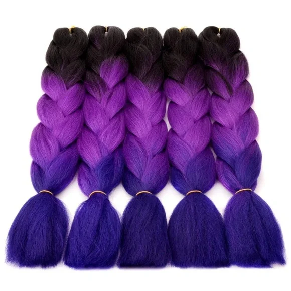 5 packs of Black Purple  blue ombré braiding hair - Picture 2 of 7
